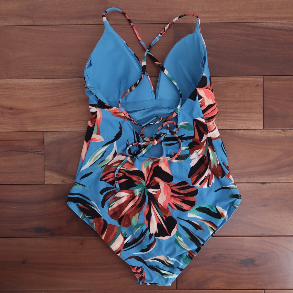 Calia Womens Tranquil Blue Floral Strappy Back One Piece Swimsuit Size 14 - Picture 8 of 9